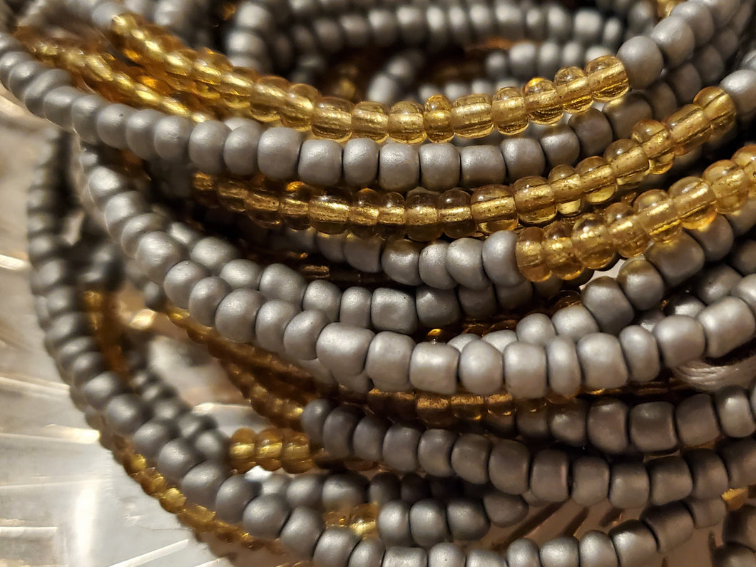 Regal Strength (gold and grey) traditional waistbeads
